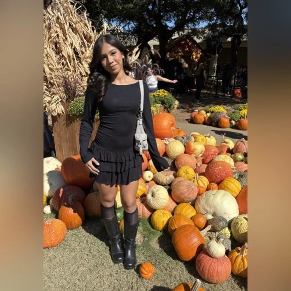 NWT Free People Good Feels Long Sleeve Mini Ruffle Dress Black Sz SMALL festival - Picture 6 of 16